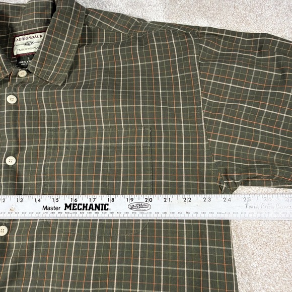 Adirondack Mens Long Sleeve Button Up Shirt Large Green Checkered Cotton - Picture 4 of 7